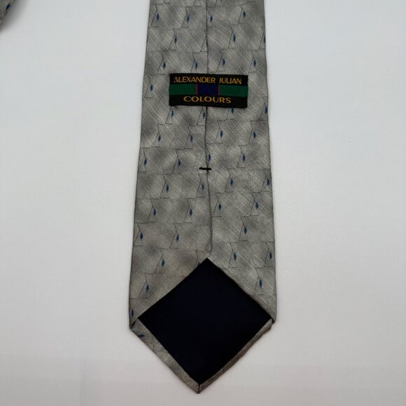 Colours By Alexander Julian Silver & Blue Diamond Silk Made in USA Necktie Tie - Picture 7 of 10